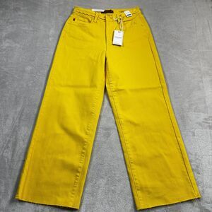 NWT Judy Blue Mustard Yellow Braided Waist Wide Leg Jeans High Rise Cropped 5/27